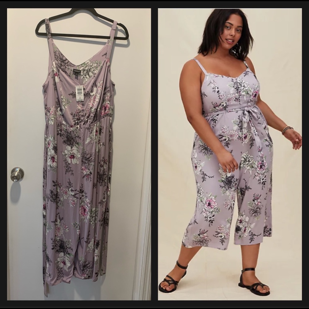 Torrid | Lilac Purple Floral Challis Self Tie Culotte Jumpsuit